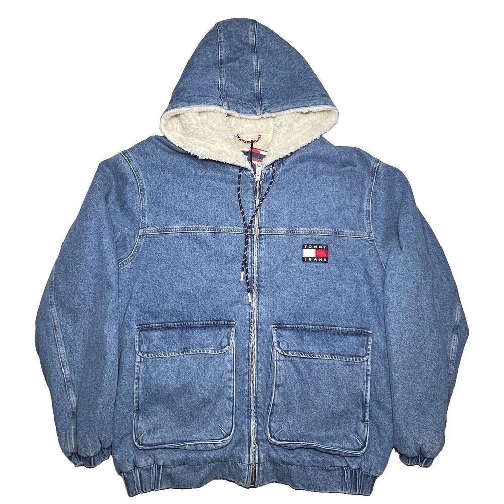 Tommy Jeans Hooded Denim Sherpa Jacket  Size Large,Rare NWT , DM0DM14867
